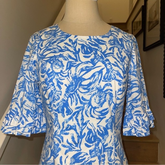 Lily Pulitzer Fiesta Stretch Dress Blue & White Key Hole Back Preppy Resort Wear - Picture 11 of 13